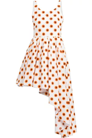 Alexander McQueen Women's Asymmetric Polka-Dot Midi-Dress - Sunset Orange - Size 14