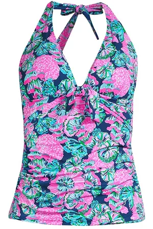 Lilly Pulitzer Women Tankinis - Women's Armen Floral-Printed Tankini Top - Oyster Bay - Size 10