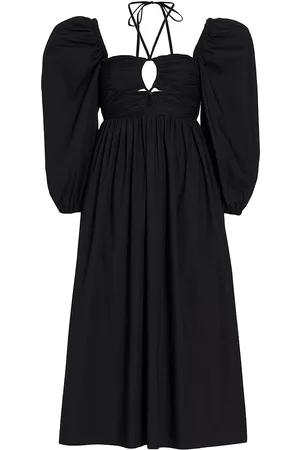 ULLA JOHNSON Women Ruched midi dresses - Women's Alessa Ruched Puff-Sleeve Midi-Dress - Noir - Size 2