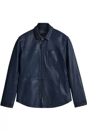John Varvatos Men's Brooke Leather Shirt Jacket - Ink Blue - Size 48