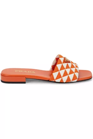 Prada Women's Jacquard Logo Slides - Arancio Bianco - Size 8.5 Sandals