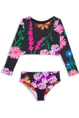 Pepita & Me Girls Long sleeved Shirts - Little Girl's & Girl's Mutuo Sun Long-Sleeve Bikini Set - Black Floral - Size 10