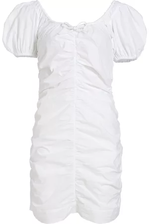 Ganni Women Puff Sleeve Dress - Women's Ruched Puff-Sleeve Minidress - Bright White - Size 10