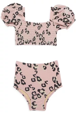 Shade Critters Girls High Waisted Bikinis - Little Girl's & Girl's Shimmer High-Waist Smocked Bikini - Blush - Size 2
