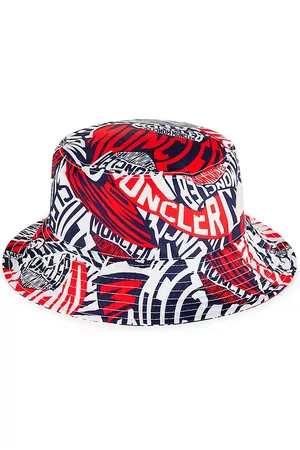 Moncler Men Hats - Men's Archivio Creativo Bucket Hat - Red Navy Wavy Print - Size Large