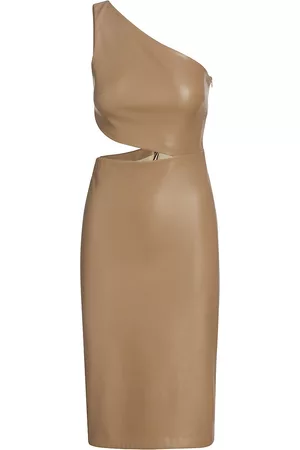 L'Agence Women Asymmetrical Dresses - Women's Aliyah Asymmetric Faux Leather Cut-Out Dress - Dark Chanterelle - Size 12