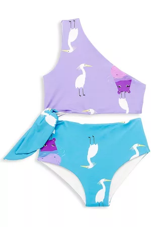 Pepita & Me Girls Swimsuits - Little Girl's & Girl's Knot Trikini Swimsuit - Purple Blue - Size 8