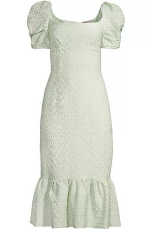 Rachel Parcell Women Puff Sleeve Dress - Women's Cloqué Puff-Sleeve Midi-Dress - Light Green - Size XS