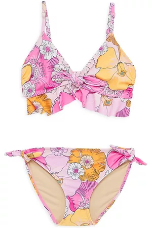 Shade Critters Girls Bikinis - Little Girl's & Girl's Blooming Hibiscus Ruffle Knot Bikini - Size 12