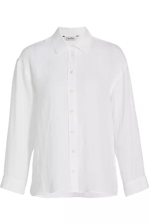 Max Mara Women Shirts - Women's 'S Canard Linen Boyfriend Shirt - White - Size 14