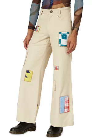 Bethany Williams Men's Crafted Through Community Quilted Patch Flared Pants - Old White Multi - Size Small