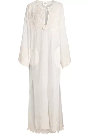 Hope for Flowers Women Tunic Dresses - Women's Embroidered Cotton Lawn Caftan - Coconut - Size Small