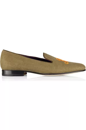 Ralph Lauren Men's Alonzo Script Linen Loafers - Olive Night - Size 11