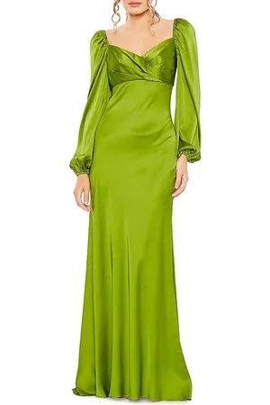 Mac Duggal Women Puff Sleeve Dress - Women's Ieena Satin Puff-Sleeve Gown - Apple Green - Size 8