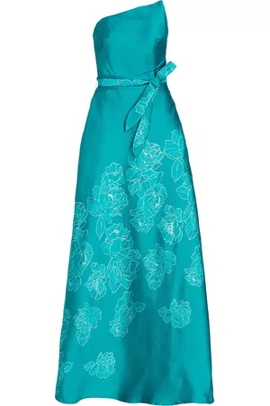 Rene Ruiz Collection Women's Strapless Floral-Embroidered Gown - Teal Blue - Size 14