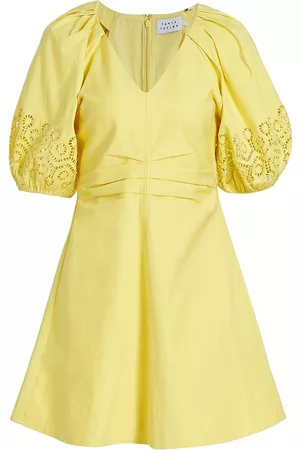 TANYA TAYLOR Women Puff Sleeve Dress - Women's Lacey Puff-Sleeve Cotton Twill Minidress - Daffodil - Size 12