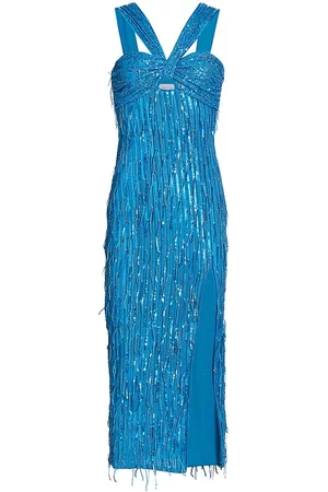 Saylor Women Midi Dresses - Women's Connor Sequined Fringe Midi-Dress - Cerulean - Size Small