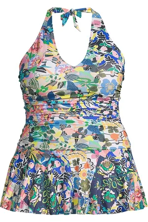 JOHNNY WAS Women Printed Dresses - Women's Plus-Size Floral Ruched Coverup Swim Dress - Size 14 - Size 14