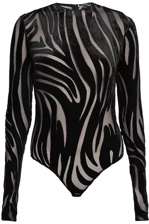 VERSACE Women Blouses - Women's Valour Zebra Bodysuit - Black - Size 2 - Black - Size 2