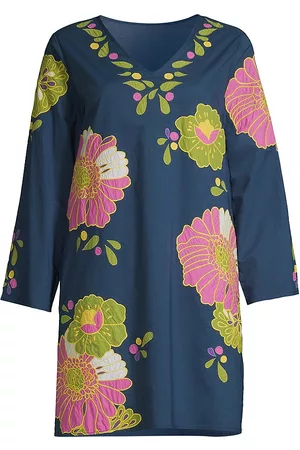 FRANCES VALENTINE Women Blouses - Women's Goldie African Daisy Tunic - Navy Multi - Size XS - Navy Multi - Size XS