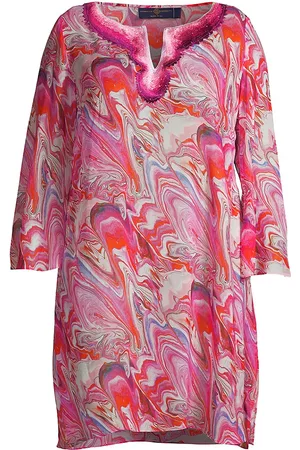 Gabriella Rossetti Women Blouses - Women's Valentina Marbled Silk Tunic - Pink Marble - Size 10 - Pink Marble - Size 10