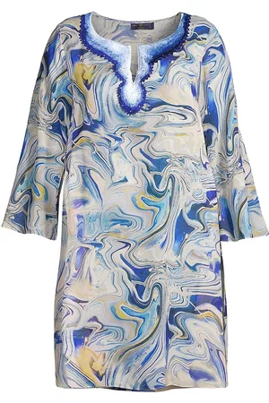 Gabriella Rossetti Women Blouses - Women's Valentina Marbled Silk Tunic - Blue Marble - Size 10 - Blue Marble - Size 10