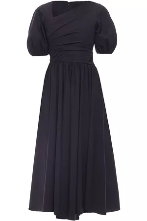 Shoshanna Women Ruched midi dresses - Women's Jordan Cotton Asymmetric Midi-Dress - Navy - Size 0 - Navy - Size 0