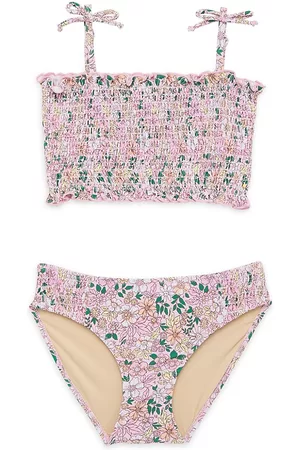 Shade Critters Girls Bikinis - Little Girl's & Girl's Ditsy Floral Smocked Bikini - Pink - Size 7 - Pink - Size 7