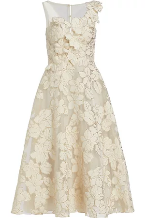 Teri Jon by Rickie Freeman Women's Floral Jacquard Cocktail Dress - Ivory Gold - Size 6 - Ivory Gold - Size 6