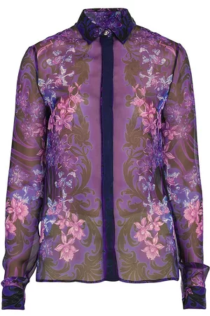 VERSACE Women Chiffon Tops - Women's Orchid Chiffon Shirt - Black Orchid - Size 2 - Black Orchid - Size 2