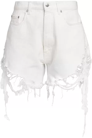 Stella McCartney Women Shorts - Women's Distressed Denim Shorts - White - Size 26 - White - Size 26