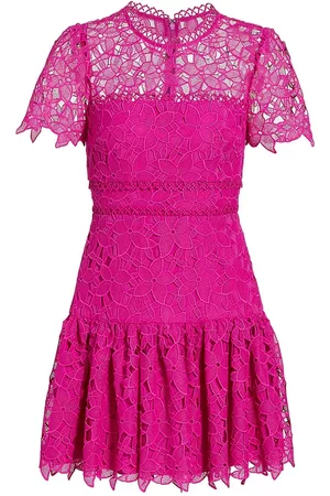 Ml Monique Lhuillier Women Party Dresses - Women's Short-Sleeve Floral Lace Minidress - Flaming Zinnia - Size 0 - Flaming Zinnia - Size 0
