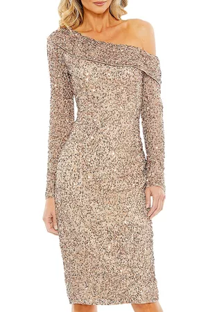 Mac Duggal Women Strapless Dresses - Women's Metallic Off-The-Shoulder Midi-Dress - Copper - Size 2 - Copper - Size 2