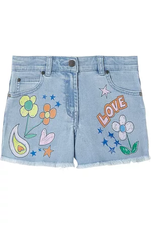 Stella McCartney Girls Shorts - Little Girl's & Girl's Doodle Print Denim Shorts - Blue - Size 2 - Blue - Size 2