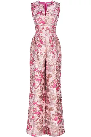 Kay Unger Women's Cleo Metallic Floral Jacquard Jumpsuit - Azalea - Size 0 - Azalea - Size 0