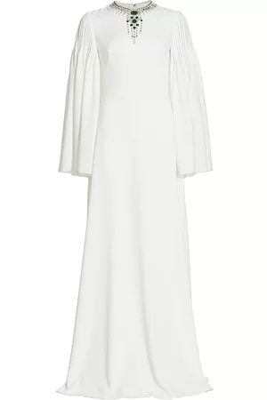 Reem Acra Women Tunic Dresses - Women's Embellished Bell-Sleeve Caftan Gown - White - Size 2 - White - Size 2