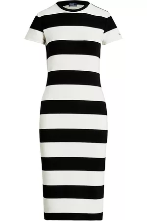 Ralph Lauren Women Casual Dresses - Women's Stretch-Cotton Striped T-Shirt Dress - Polo Black Nevis - Size Large - Polo Black Nevis - Size Large