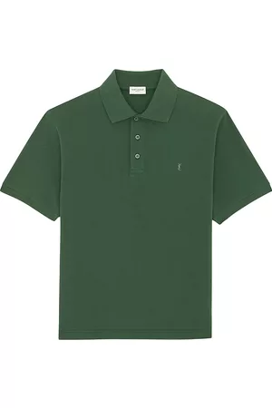 Saint Laurent Men Polo T-Shirts - Men's Monogram Polo Shirt in Cotton Pique - Vert Fonce - Size Small - Vert Fonce - Size Small