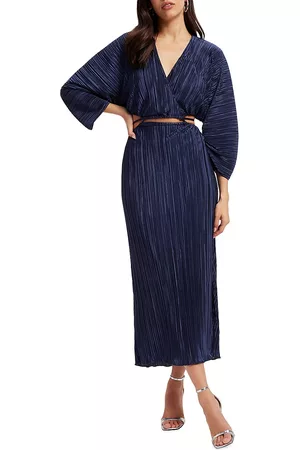 GOOD AMERICAN Women's Always Fits Plissé-Pleated Midi-Dress - Blue Rinse - Size XL - Blue Rinse - Size XL