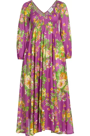 Baacal Women's Smocked Floral Maxi Dress - Magenta - Size 18 - Magenta - Size 18