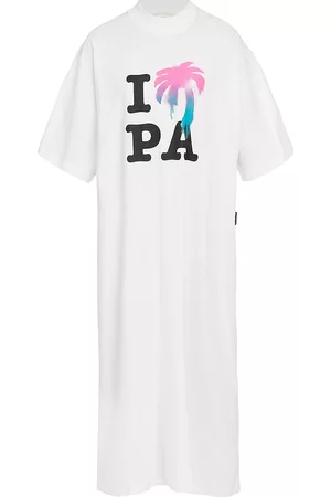 Palm Angels Women T-shirts - Women's I Love PA T-Shirt Dress - White Multi - Size Large - White Multi - Size Large