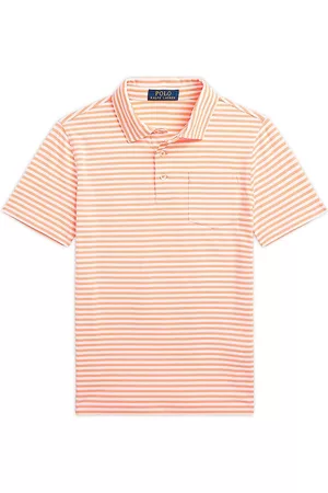 Ralph Lauren Boys Polo T-Shirts - Little Boy's & Boy's Jersey Striped Polo - Fair Orange White - Size 6 - Fair Orange White - Size 6