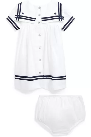 Ralph Lauren Girls Casual Dresses - Baby Girl's Nautical Linen Dress - White - Size 6 Months - White - Size 6 Months