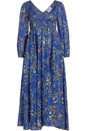 Baacal Women Graduation Dresses - Women's Smocked Floral Maxi Dress - Cobalt - Size 18 - Cobalt - Size 18