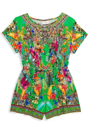 Camilla Girls T-shirts - Little Girl's & Girl's Safari Print Dolman Sleeve Romper - Green Multi - Size 4 - Green Multi - Size 4