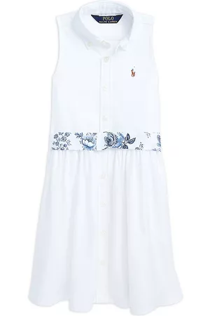 Ralph Lauren Little Girl's & Girl's Floral Belted Cotton Polo Dress - Deckwash White - Size 3 - Deckwash White - Size 3