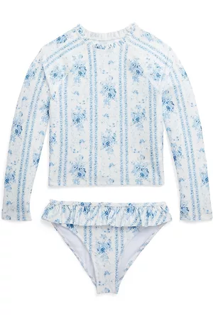 Ralph Lauren Little Girl's & Girl's 2-Piece Floral Ruffle-Trim Long-Sleeve Swimsuit - Aline Floral - Size 3 - Aline Floral - Size 3