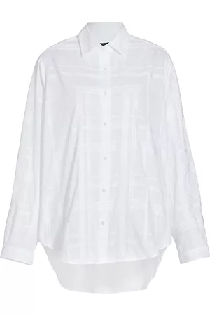 Saks Fifth Avenue Women's COLLECTION Plaid Cotton Button-Front Shirt - Egret - Size XL - Egret - Size XL