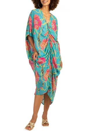 Trina Turk Women's Shadow Ruched Floral Georgette Cocoon Dress - Atmospere Multi - Size XXL - Atmospere Multi - Size XXL