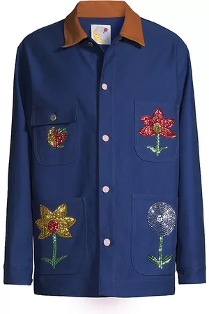 Sky High Farm Men's Denim Sequin Embellished Workwear Overcoat - Blue - Size Small - Blue - Size Small